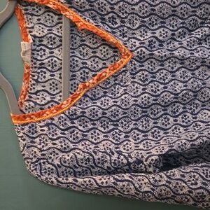 Indian cotton long sleeve tunic blouse blue orange small fair trade